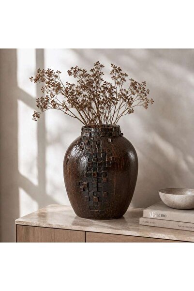 PAN HOME Staccato Ceramic Pixel Urn Vase 37x35x41cm - Brown