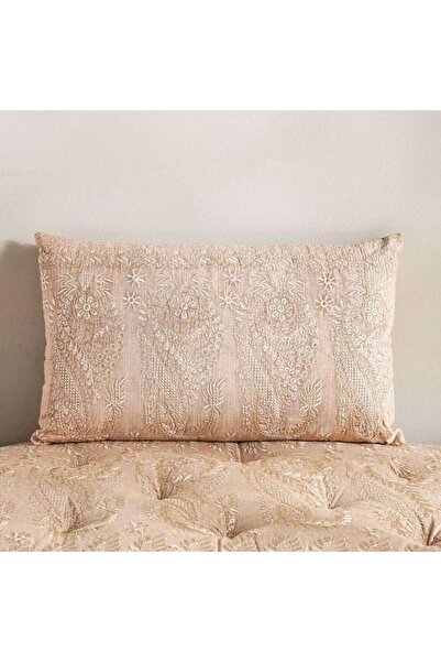 PAN HOME Floral Paisley Embroidered Filled Cushion 35x60cm - Beige