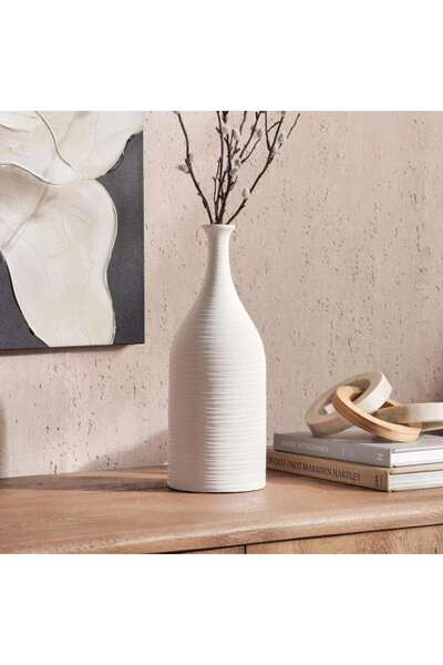 PAN HOME مزهرية ليان من التيراكوتا 13.5×13.5×32 سم - بيضاء