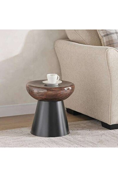 PAN HOME Algen Round End Table Medium - Brown & Black
