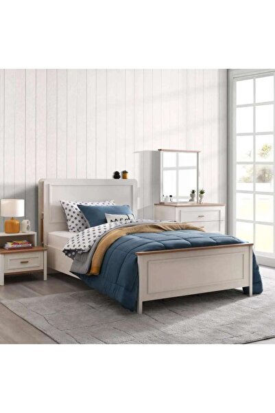 PAN HOME سرير أطفال فردي كريمي اللون 120×200 سم - كريمي