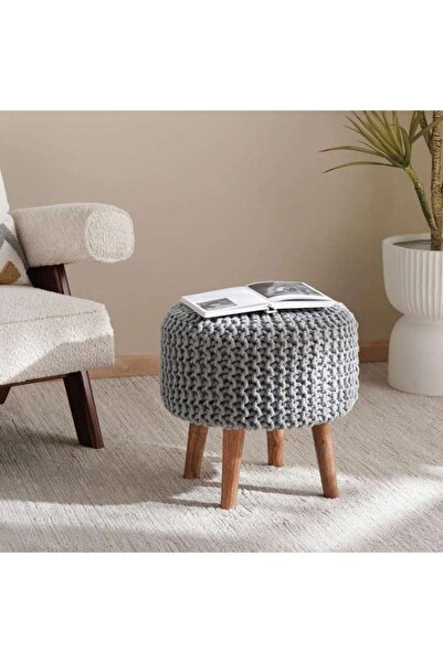 PAN HOME Vivian Cable Knit Foot Stool 40x40 Cm -grey