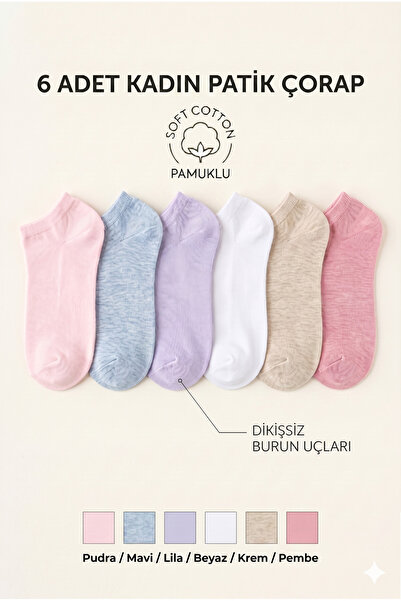 Doğanay Dikişsiz Kadın Patik Çorap 6 Adet Karışık Renk
