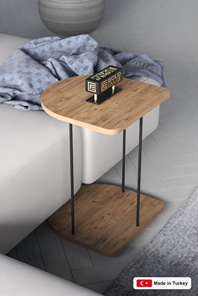 GOLDFALEZ Atlantic Pine Mobile Side Table | HND Oval Collection | Modern Serv...