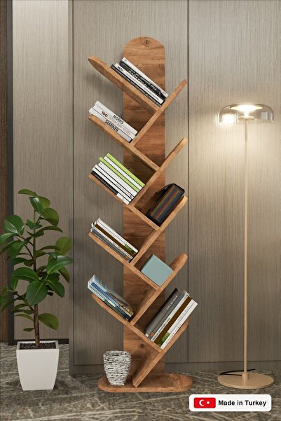 GOLDFALEZ 10-Shelf Modern Bookcase in Walnut | Multi-purpose Storage Unit | O...