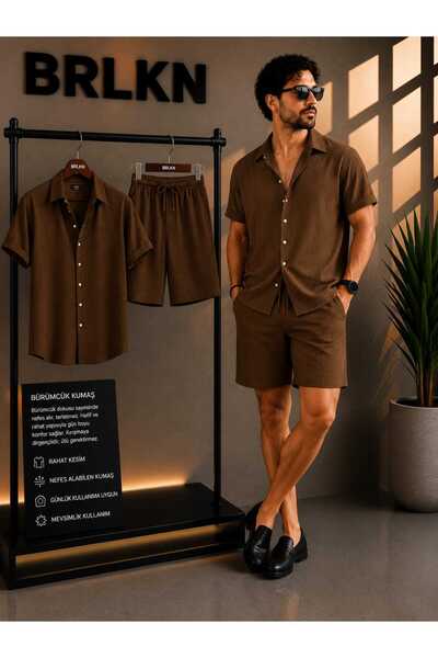 BRLKN Σετ Σορτς και Κοντομάνικο Πουκάμισο Unisex σε Στυλ Boyfriend Fit από Ύφ...