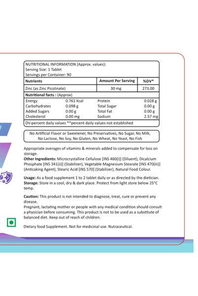 Vitals kingdom Zinc Picolinate 30mg – 90 Tablets | Immune Support & Healthy Metabolism زنك بيكولينات 30 ملجم | والتمثيل الغذائي الصحي