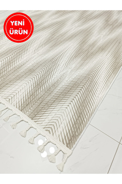 AVEN HOME Modern Püsküllü Kaymaz Salon Halısı - Koridor Mutfak Halısı - Yolluk