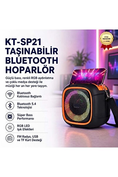 hızlı store KT-SP21 Taşınabilir Bluetooth Hoparlör | Süper Bass, RGB Işık, Hi...