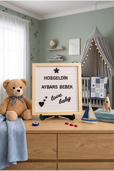 fikirstore Ahşap Çerçeveli Yazı Tahtası Mesaj Panosu Ve 148 Türkçe Karakterli Harf Seti