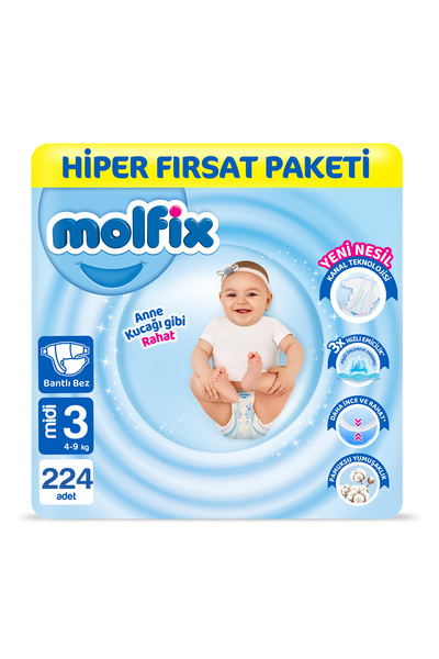 Molfix Kanal Teknolojisi Hiper Fırsat Paketi 3 Beden Midi 224 Adet