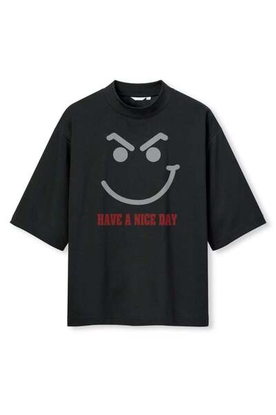 buzagi tasarım ürünleri Bon Digital Printing Oversize Black Unisex T-Shirt