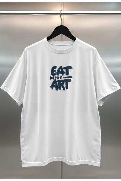 buzagi tasarım ürünleri Organic Cotton Digital Printed Oversize White T-Shirt