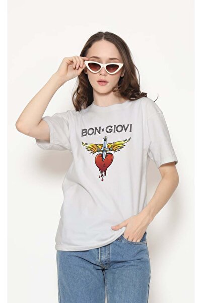 buzagi tasarım ürünleri Bon Jovi Regular Fit Unisex White T-Shirt