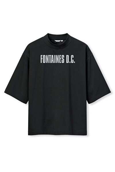 buzagi tasarım ürünleri Fontaines Digital Print Oversize Black Unisex T-Shirt