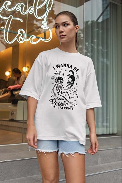 buzagi tasarım ürünleri I Wanna Be Nice Oversize Unisex White T-Shirt