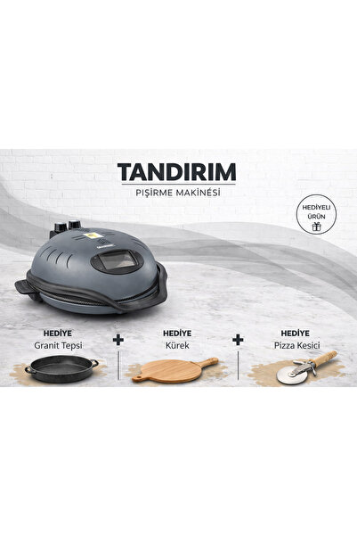 TANDIRIM Ekmek & Pizza Pişirme Makinesi Koyu Gri Renk (Pizza Küreği + Kesici ...
