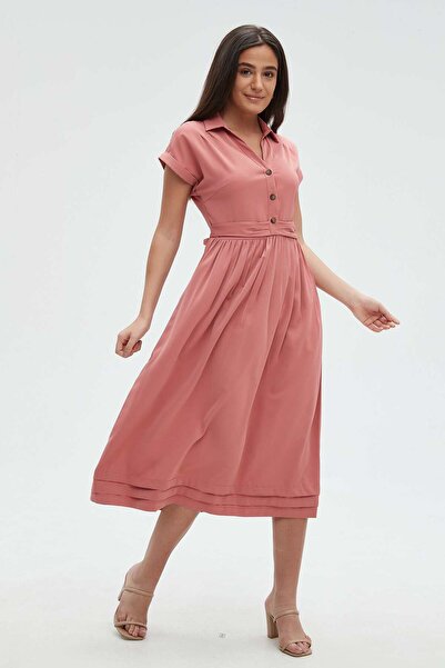 mica Women’s Ruffled Hem Short Sleeve Midi Dress