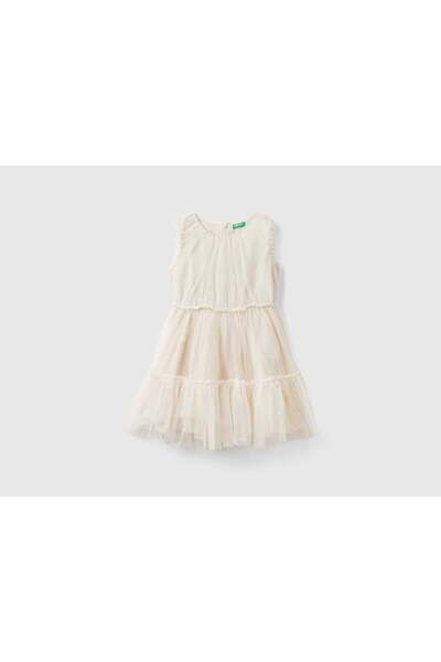 United Colors of Benetton Girls' Sleeveless Tulle Dress with Lining