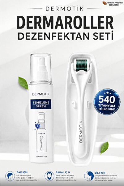 Dermotik 540 İğneli Titanyum Dermaroller 1 mm & Dezenfektan Seti – Seyrek Saç...