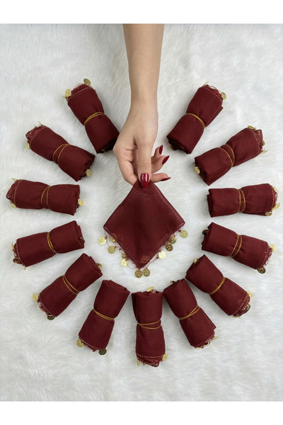 SırmalıHome Düğün Ve Kına Geceleri Için 10'lu Kumaş Halay Mendili Bordo 25x25