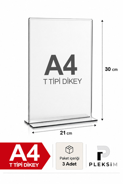 ulusoypleksi 3 Adet A4 T Tipi Dikey 21X30 Cm Şeffaf Pleksi Föylük Resimlik St...