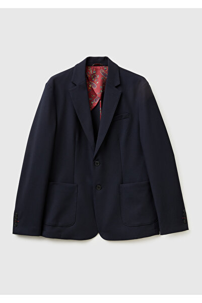 United Colors of Benetton Men's navy blue viscose blend single button regular...