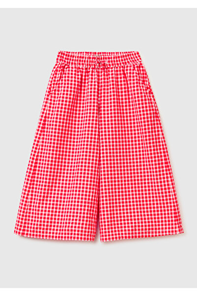 United Colors of Benetton Girl's red and white mix checkered wide leg pants w...
