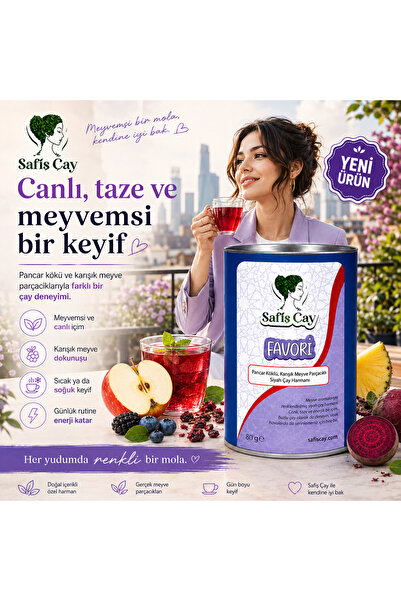Safiş Çay FAVORİ Pancar Köklü Karışık Meyve Parçacıklı Siyah Çay Harmanı 80 g