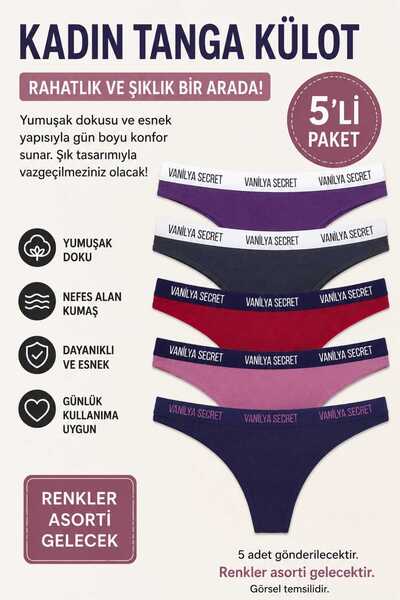 Vanilya Secret Kadın Beli Bant Lastikli Pamuklu Tanga 5'li Paket