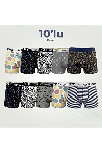 Orivra Erkek Likralı Pamuklu 10'lu Desenli Boxer