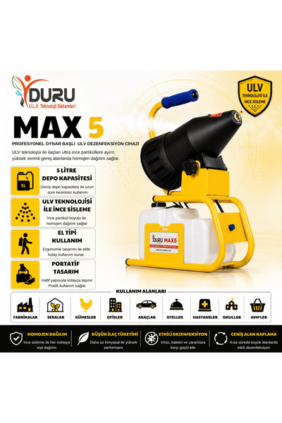 Duru Max 5 5 L Oynar Başlıklı El Tipi-Portatif Elektrikli U.L.V. Cihazı İlaçl...