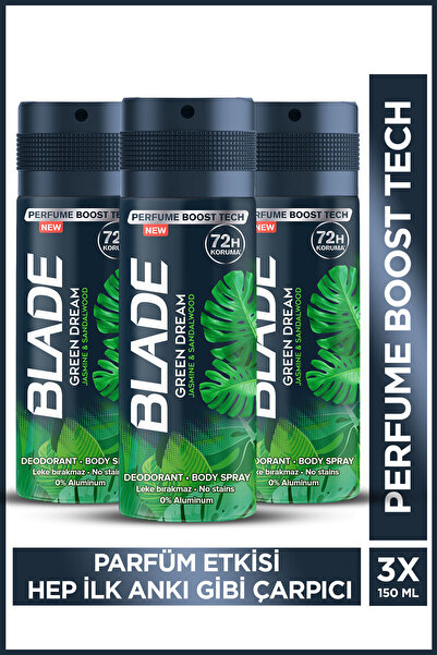 Blade Green Dream Erkek Alüminyumsuz Deodorant Body Spray 3x150ml Hızlı Kurur...