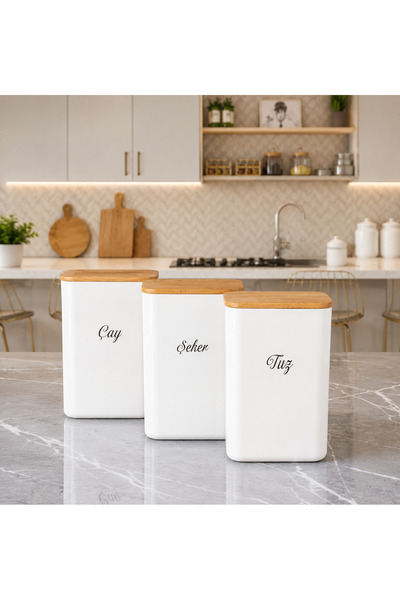 mafa home 3-Piece Wooden Vacuum Lid White Acrylic Tea Sugar Salt Food Storage...