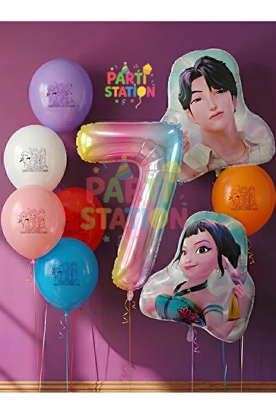 Parti Station K-Pop Demon Hunters 7 Years Old Balloon Set Double Sided 9 Piec...