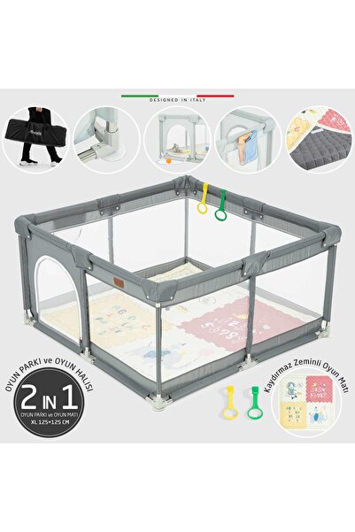 Parma 2in1 Playground Playground and Play Mat Rug 125x125cm Dark Gray