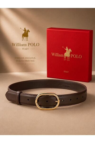 WilliamPolo Asian Genuine Leather Gold Buckle Brown Women's Belt