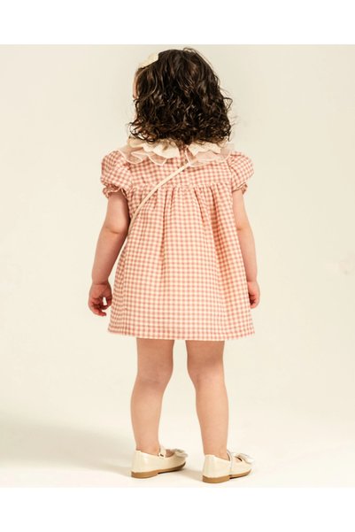 blumi kids Baby Girl Gingham Patterned Dress and Rabbit Ear Bag Set