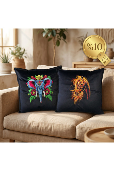 harmony factory Indian Elephant + Fire Horse 2-Piece Throw Pillow Set - Embro...