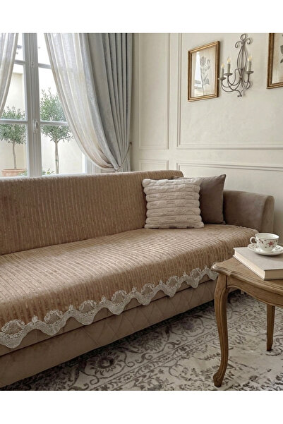 DAHABELLA LUXE HOME Velvet Lace Sofa Cover - Protective and Non-Slip Base wit...