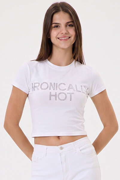 3 ROPE Ιρωνικά Εντυπωσιακό Μπλουζάκι Crop Baby με Στάμπα Hot Stone