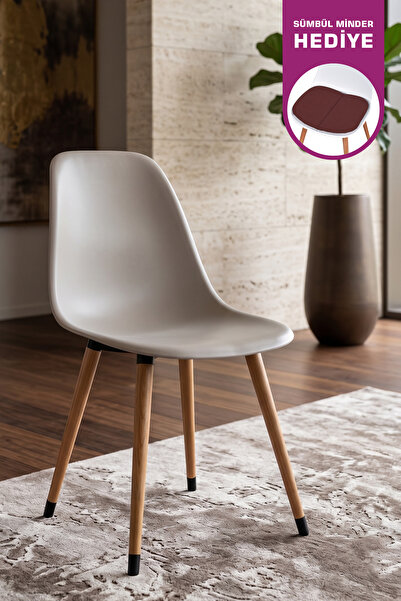 VİLİNZE Eames Naturel Ahşap Ayak Plastik Gri Sandalye