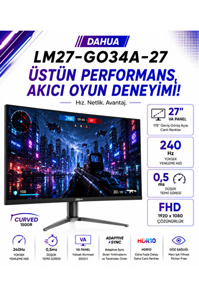 DAHUA LM27-GO34A 27″ 240Hz 0.03ms 2K QD-OLED HDR400 QHD Gaming (Oyuncu) Monitör