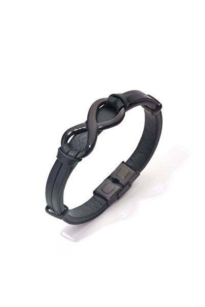 TORO NERO Brățară bărbătească din piele naturală neagră Infinity mare
