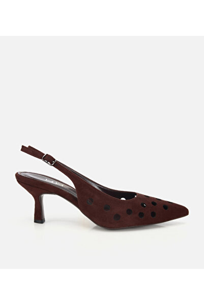 Hotiç Stiletto de damă din piele intoarsa maro, cu varf ascutit, perforat, cu...
