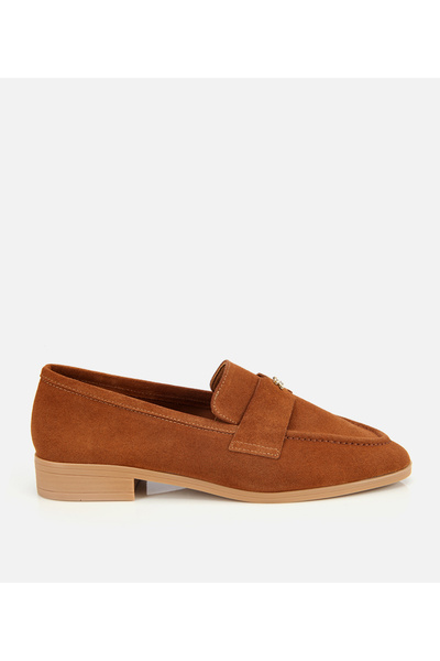 Hotiç Women's Suede Leather Tan Soft Textured Classic Loafer