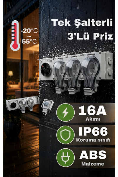 Nexo Su geçirmez Tek şalterli 3'lü priz (IP 66)