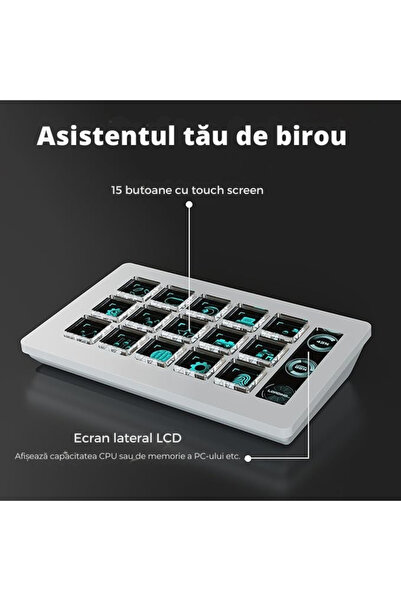 gelle Stream Deck Gelle, 15 taste macro LCD personalizabile, 3 ecrane laterale, compatibil cu PC și MAC