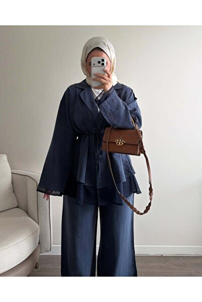Generic Brand Chiffon Detail Jacket and Pants Set