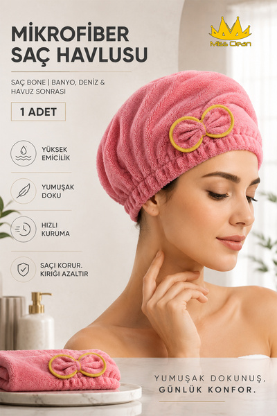 Miss Clean ( 1 ADET ) Mikrofiber Saç Havlusu, Saç Bonesi, Banyo Deniz Ve Havu...